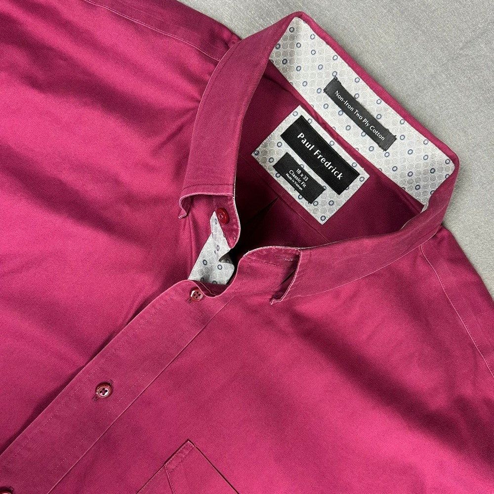 Paul Fredrick Button Up Non-Iron Cotton Classic Fit Mens 18x33 Magenta